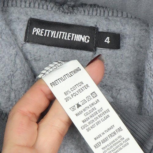 PrettyLittleThing Unisex Grey Pullover Hoodie Size XS Fleece Logo