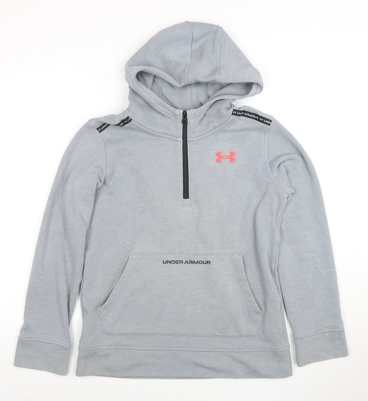 Under Armour Boys Grey 1/2 Zip Hoodie Cotton Blend YLG