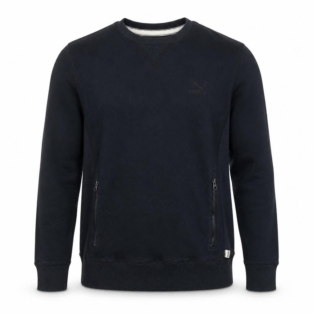 Puma Men Black Small Crew Neck Pullover Sweatshirt Zip Pockets