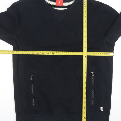 Puma Men Black Small Crew Neck Pullover Sweatshirt Zip Pockets
