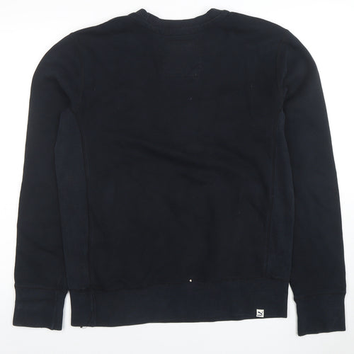 Puma Men Black Small Crew Neck Pullover Sweatshirt Zip Pockets
