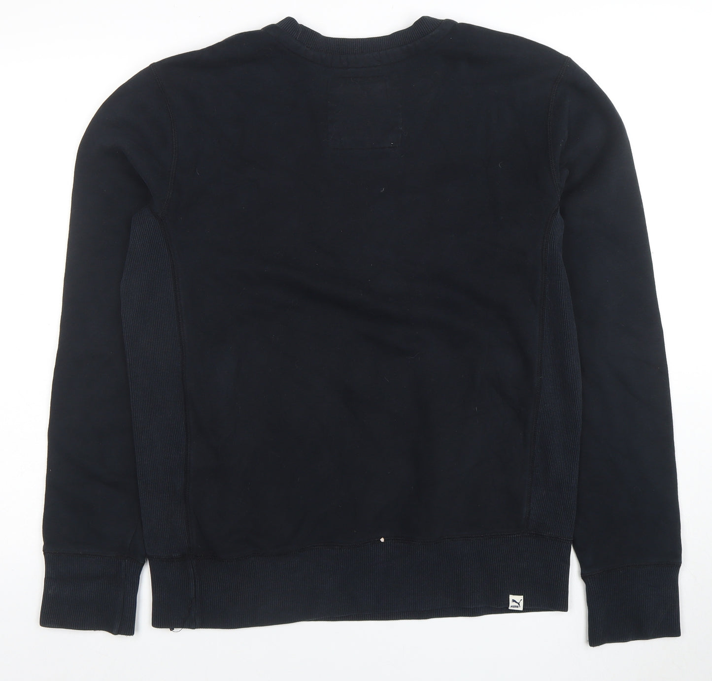 Puma Men Black Small Crew Neck Pullover Sweatshirt Zip Pockets
