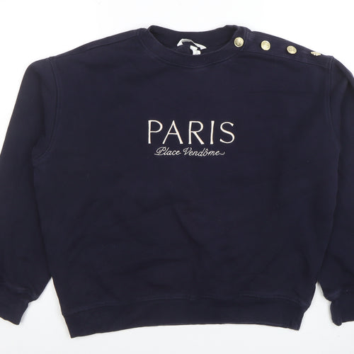 H&M Women's Navy Blue Paris Embroidered Pullover Sweatshirt Size M