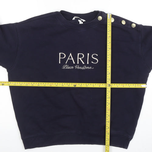 H&M Women's Navy Blue Paris Embroidered Pullover Sweatshirt Size M