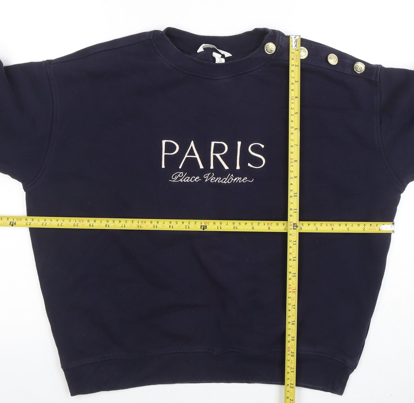H&M Women's Navy Blue Paris Embroidered Pullover Sweatshirt Size M