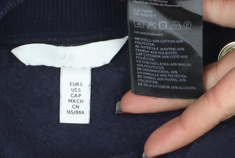 H&M Women's Navy Blue Paris Embroidered Pullover Sweatshirt Size M