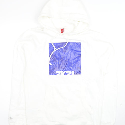 Mitchell & Ness Men's White Hoodie L Graphic Print Pullover Cotton Blend
