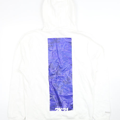 Mitchell & Ness Men's White Hoodie L Graphic Print Pullover Cotton Blend