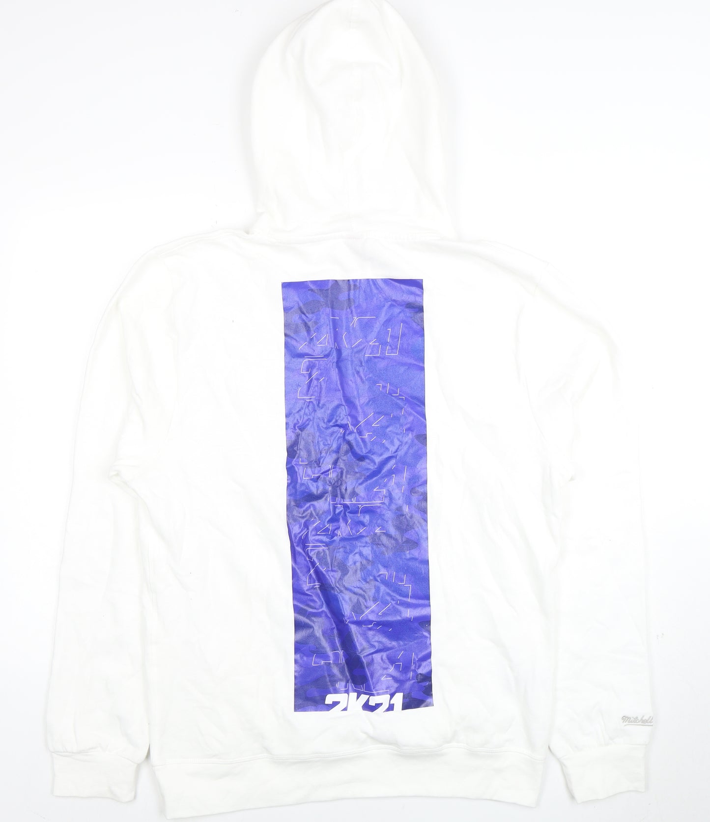 Mitchell & Ness Men's White Hoodie L Graphic Print Pullover Cotton Blend