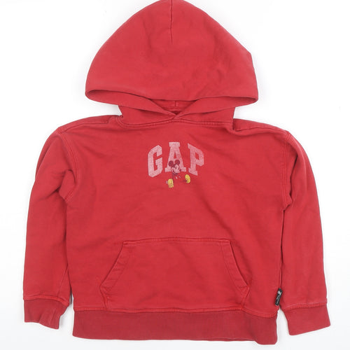 GAP x Disney Boys Red Pullover Hoodie Small Mickey Mouse Logo Cotton Blend