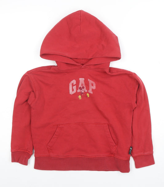 GAP x Disney Boys Red Pullover Hoodie Small Mickey Mouse Logo Cotton Blend