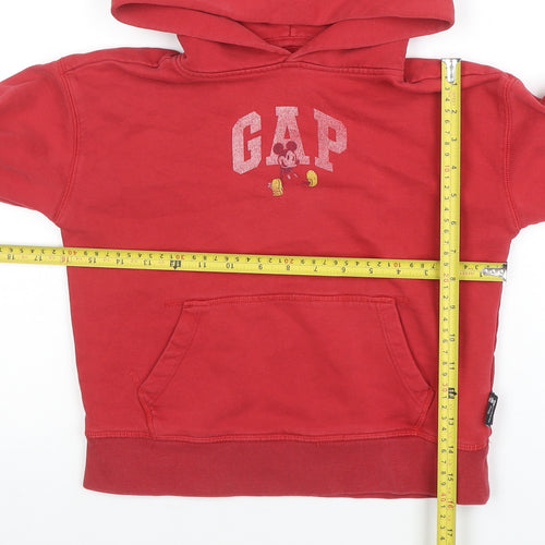 GAP x Disney Boys Red Pullover Hoodie Small Mickey Mouse Logo Cotton Blend