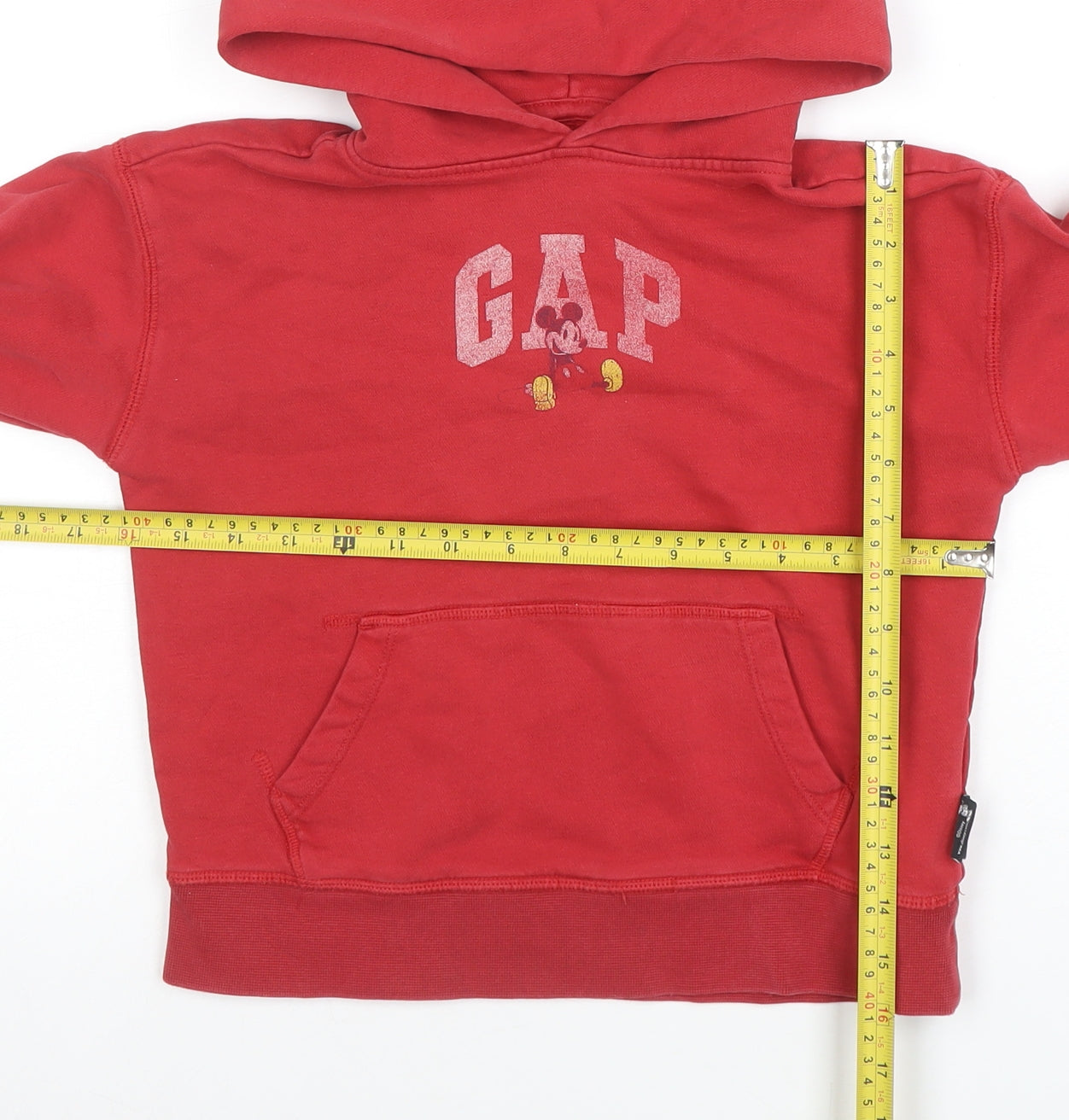 GAP x Disney Boys Red Pullover Hoodie Small Mickey Mouse Logo Cotton Blend