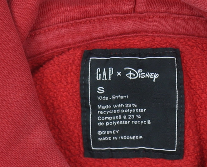 GAP x Disney Boys Red Pullover Hoodie Small Mickey Mouse Logo Cotton Blend
