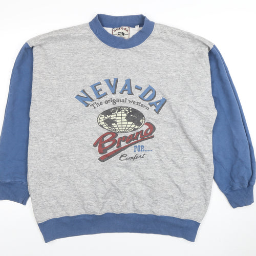 Neva-Da Women’s Grey & Blue Pullover Sweatshirt L Graphic Print