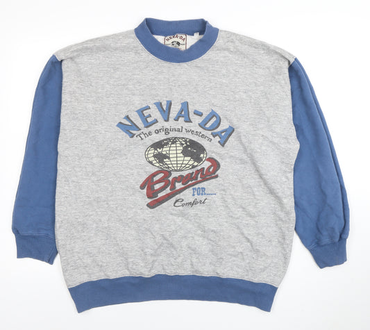 Neva-Da Women’s Grey & Blue Pullover Sweatshirt L Graphic Print