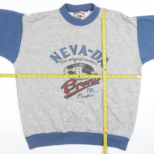Neva-Da Women’s Grey & Blue Pullover Sweatshirt L Graphic Print