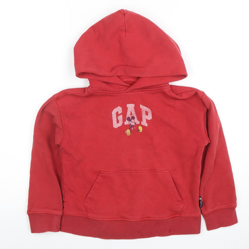 GAP x Disney Boys Red Pullover Hoodie Small Mickey Mouse Cotton Blend