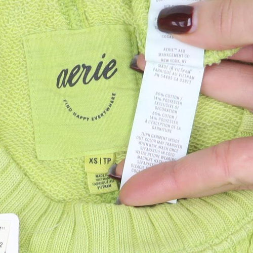 Aerie Womens Green XS Pullover Sweatshirt Crew Neck Graphic Print Cotton