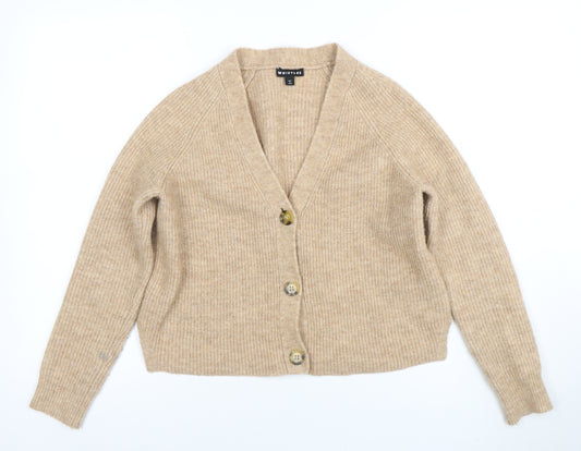 Whistles Women’s Beige Wool Blend V-Neck Button Cardigan XS