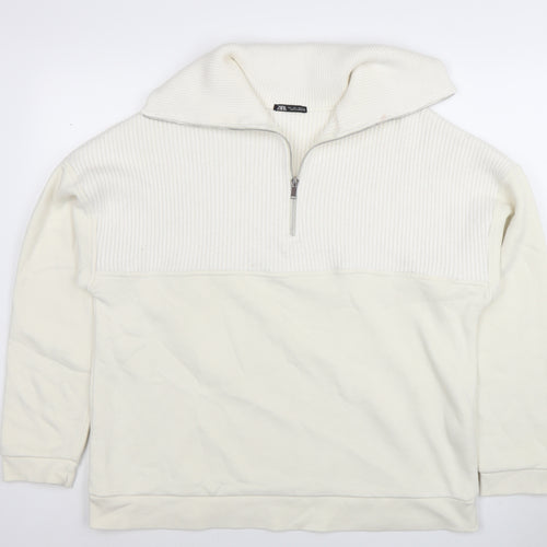 Zara Men Ivory Knit 1/2 Zip High Neck Sweatshirt Size L