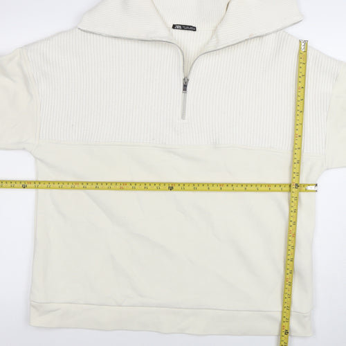 Zara Men Ivory Knit 1/2 Zip High Neck Sweatshirt Size L