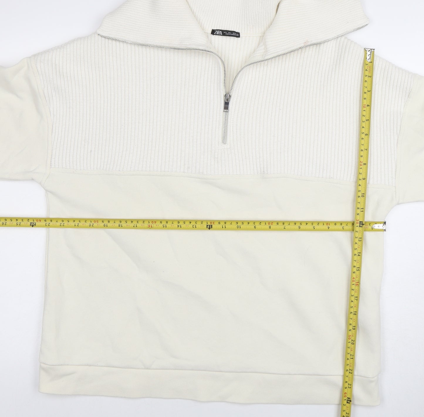 Zara Men Ivory Knit 1/2 Zip High Neck Sweatshirt Size L