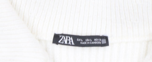 Zara Men Ivory Knit 1/2 Zip High Neck Sweatshirt Size L