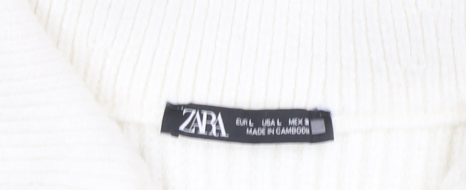 Zara Men Ivory Knit 1/2 Zip High Neck Sweatshirt Size L