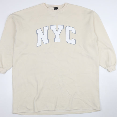 Boohoo Women Beige NYC Long Sleeve T-Shirt Dress Size 16