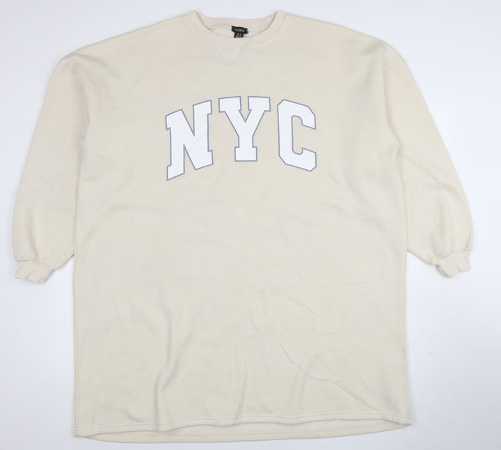 Boohoo Women Beige NYC Long Sleeve T-Shirt Dress Size 16