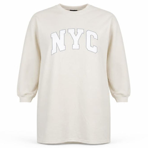 Boohoo Women Beige NYC Long Sleeve T-Shirt Dress Size 16