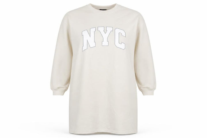 Boohoo Women Beige NYC Long Sleeve T-Shirt Dress Size 16