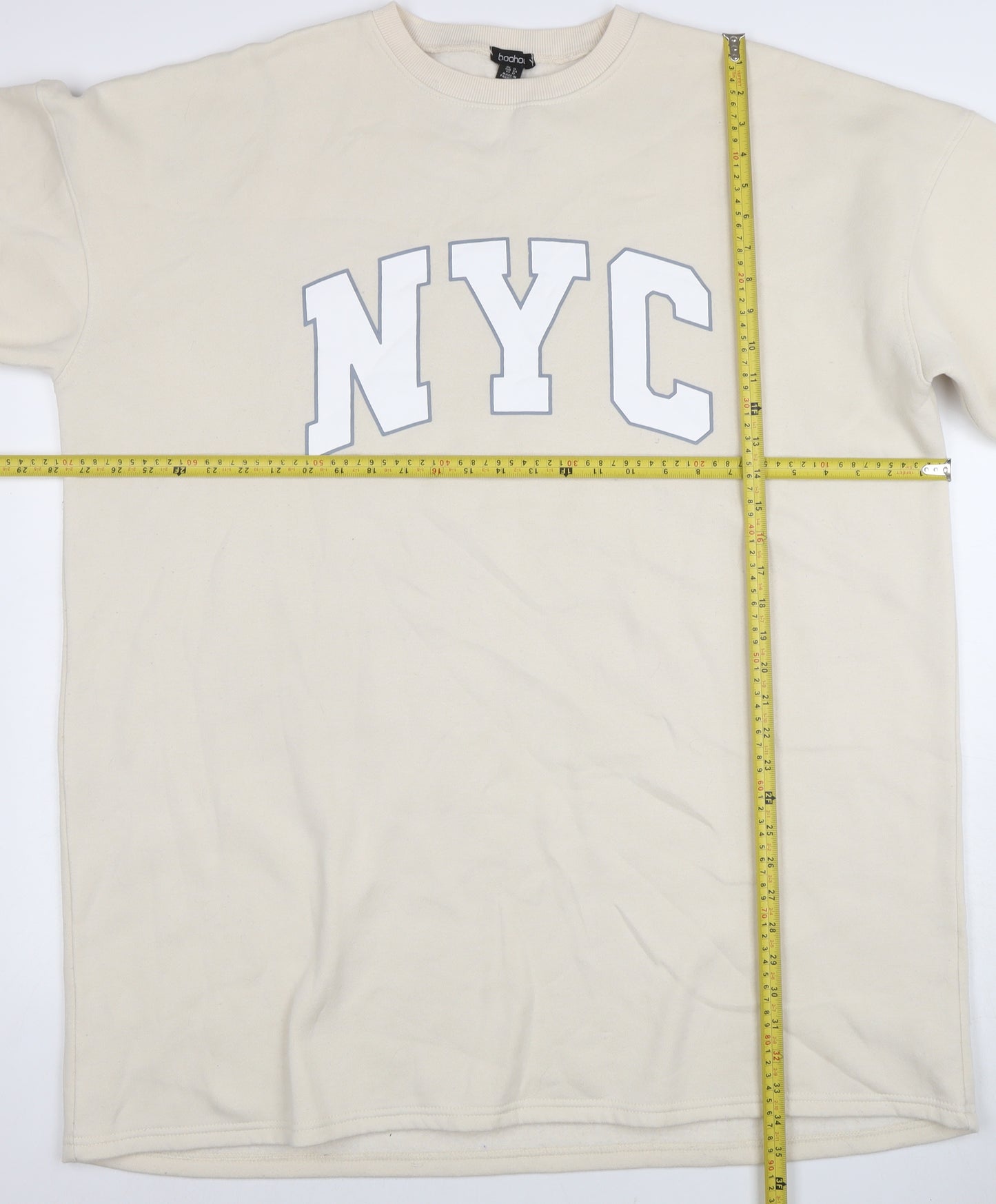 Boohoo Women Beige NYC Long Sleeve T-Shirt Dress Size 16