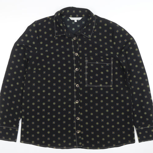 Red Herring Womens Black Geometric Long Sleeve Button-Up Shirt Size 14