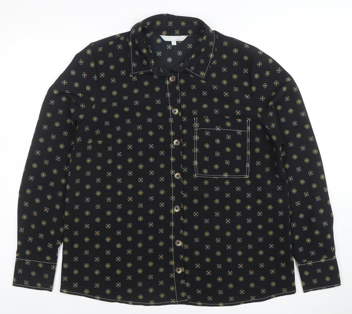 Red Herring Womens Black Geometric Long Sleeve Button-Up Shirt Size 14