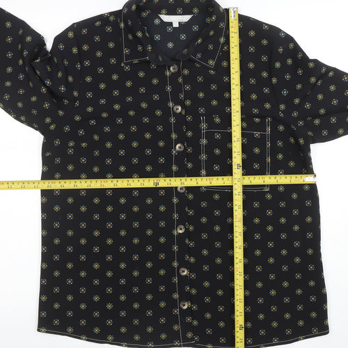 Red Herring Womens Black Geometric Long Sleeve Button-Up Shirt Size 14