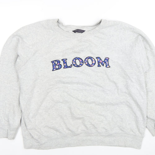 Marks and Spencer Women Grey Bloom Embroidered Cotton Sweatshirt Size 16