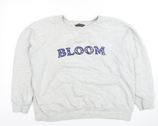 Marks and Spencer Women Grey Bloom Embroidered Cotton Sweatshirt Size 16