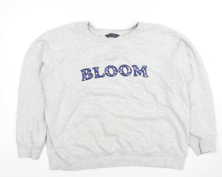 Marks and Spencer Women Grey Bloom Embroidered Cotton Sweatshirt Size 16