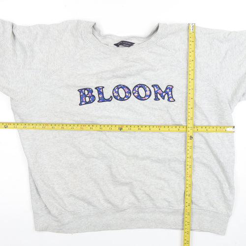 Marks and Spencer Women Grey Bloom Embroidered Cotton Sweatshirt Size 16