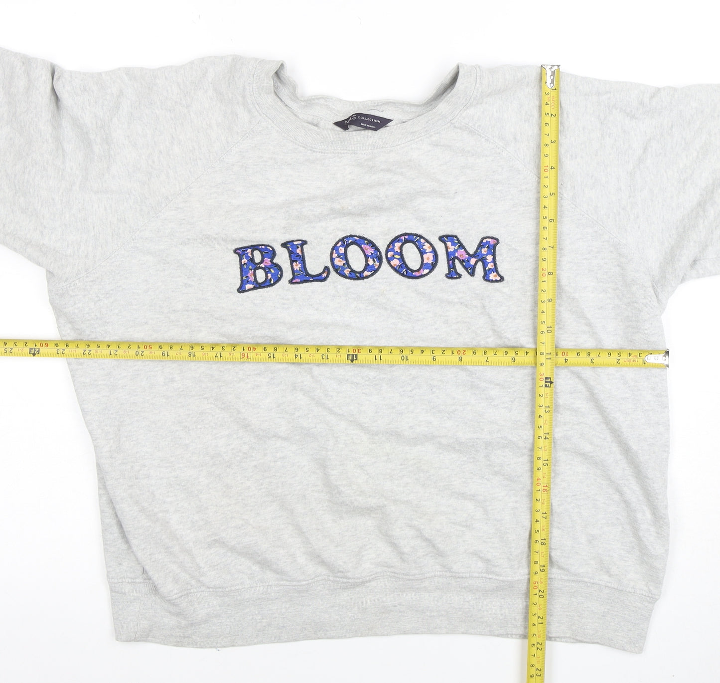 Marks and Spencer Women Grey Bloom Embroidered Cotton Sweatshirt Size 16