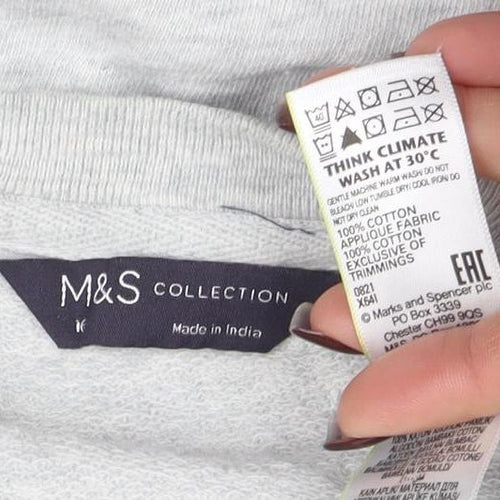 Marks and Spencer Women Grey Bloom Embroidered Cotton Sweatshirt Size 16
