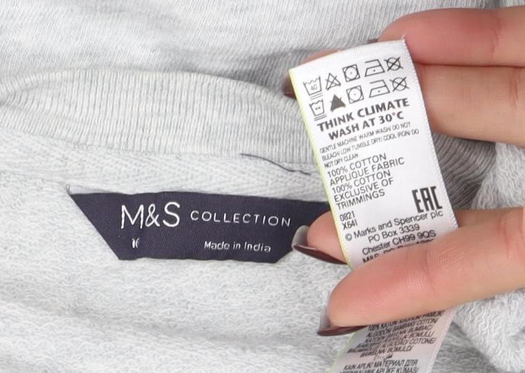 Marks and Spencer Women Grey Bloom Embroidered Cotton Sweatshirt Size 16