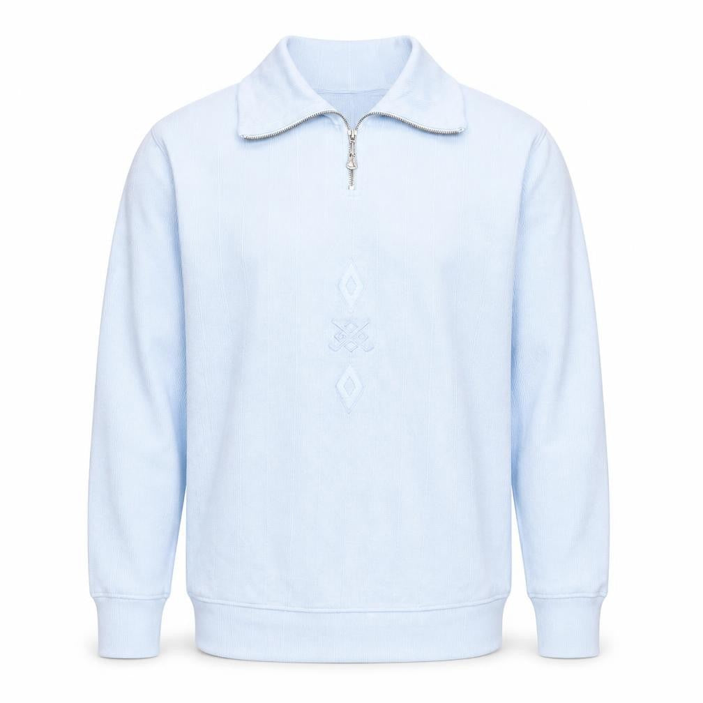 Front view of Golfino Men's Blue Cotton Blend 1/2 Zip Golf Jumper, size S