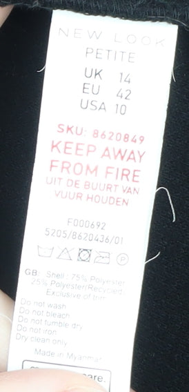 New Look Women's Black Petite Size 14 Mid-Length Overcoat