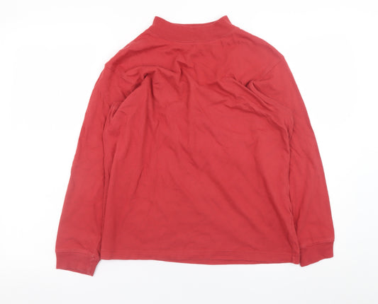 Jumper Mens Red Mock Neck Long Sleeve Cotton T-Shirt Size S