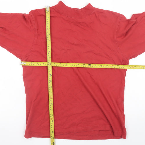 Jumper Mens Red Mock Neck Long Sleeve Cotton T-Shirt Size S