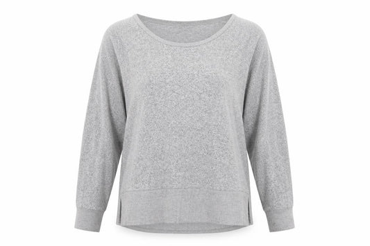 Front view of Next women’s grey long sleeve scoop neck jersey top, size UK 16