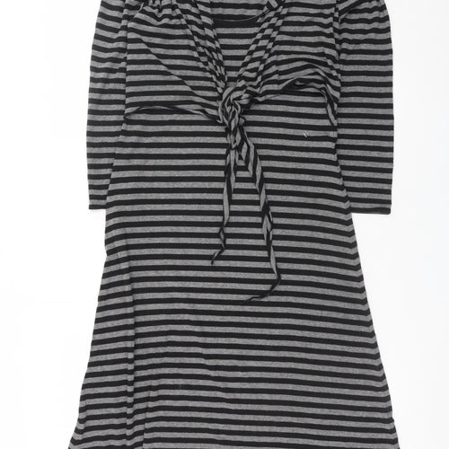 Masai Women Grey Striped A-Line Knee Length Jersey Dress S